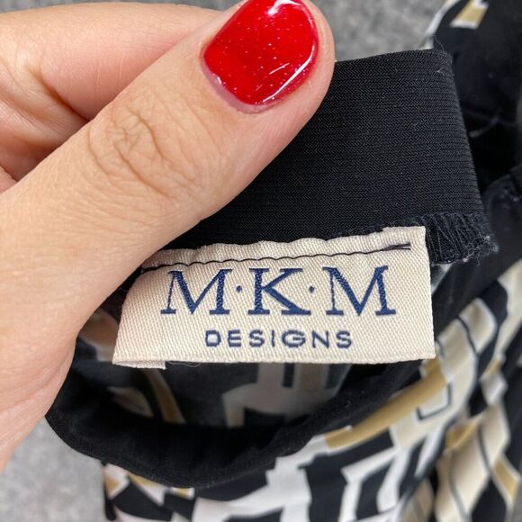 MKM Dress Women L Large Black Geometric Sheath Midi Halter Neck Sleeveless - Picture 8 of 12